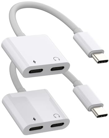 Dual USB-C Headphone Adapter(2Pack) 2in1 Charger Audio Splitter Cable for Apple for iPhone15 Pro Max Plus for iPad Pro Air Mini DAC Type C Jack Dongle for compatible for Samsung