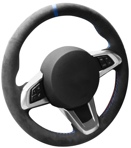 Alfanxi Handstich Alcantara Lenkradbezug Kompatibel mit BMW Z4 E89 (SE/M-Sport) 2009-2014 (Blaue Streifen)