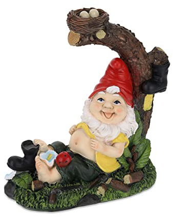 Relaxdays Nain de Jardin Assis, Tronc d’Arbre, HxLxP 24x22x10 cm, Lutin résistant aux intempéries, déco, Multicolore