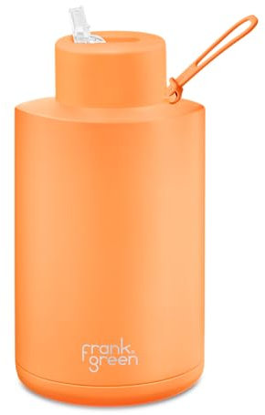 frank green Reusable Water Bottle with Straw Lid, Ceramic Insulated Water Bottles with Triple Wall Vacuum, Leak-Resistant Drinks Bottle - Neon Orange, 68oz/2 Litre