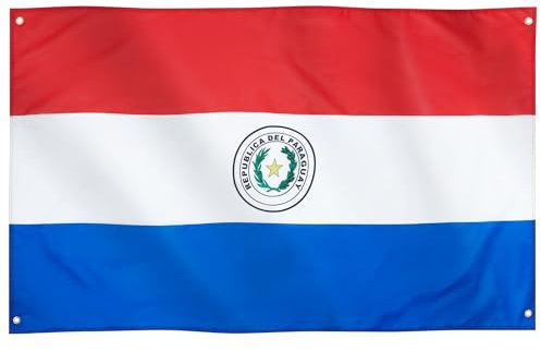 Runesol Bandera de Paraguay, 91x152cm, 3ft x 5ft, 4 Ojales, Ojal en Cada Esquina, Bandera de Paragua, República de Paragua, Bandera Paraguaya, Banderas Premium, Interior,Día de los Héroes