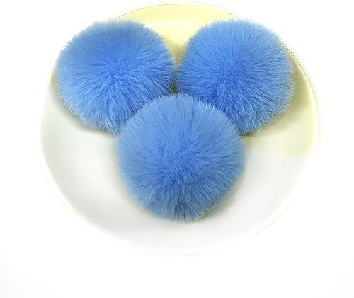 Wambere 10 Stück 7cm Pompons zum Basteln,Pompon Kunstfell Bommel Plüschbälle mit Elastischer Schlaufe,für DIY Kunsthandwerk Haarschmuck Hochzeiten Geburtstage Weihnachten Dekorationen,Himmelblau