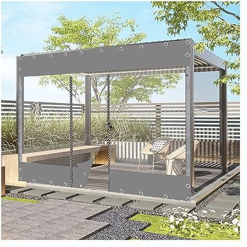 Transparent seitenwand mit Reißverschluss，Wasserdichter PVC Plane mit Reißverschluss，Pergola，Pavillon，Terrasse，Veranda，Carport，0,5mm Schwerlast wasserdichte Plane Mit Ösen ( Size : H2.5xW3.5m/H8.2xW11