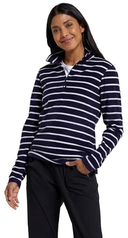Mountain Warehouse Camber Half Zip Women's Striped Fleece - Lightweight, Warm & Cosy Half Zip Sweatshirt Top - Best for Camping, Outdoors, Travelling & Hiking Navy (Stripe) M