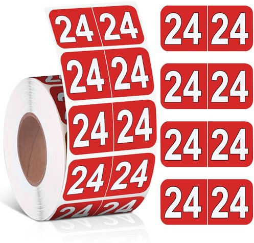 Zzunkn Jahresaufkleber, rechteckig, kodiert, farbige Jahresaufkleber, selbstklebend, 1 Rolle, 1,9 x 3,8 cm, Rot, 500 Stück, 2024 Jahr Etiketten, Ordner, Bürobedarf