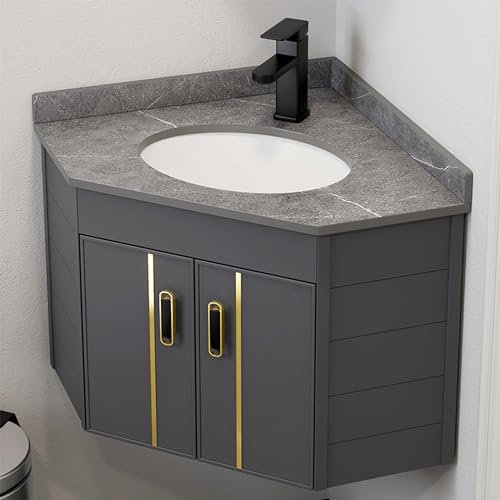 JOSIAHCQ Mobile Bagno Sospeso con Lavabo da Appoggio,Lavandino Bagno con Mobiletto,Lavabo Bagno Angolare con Mobile,Arredo Bagno Completo, Lavandino per Il Lavaggio igienico delle Mani (Color : Gray)