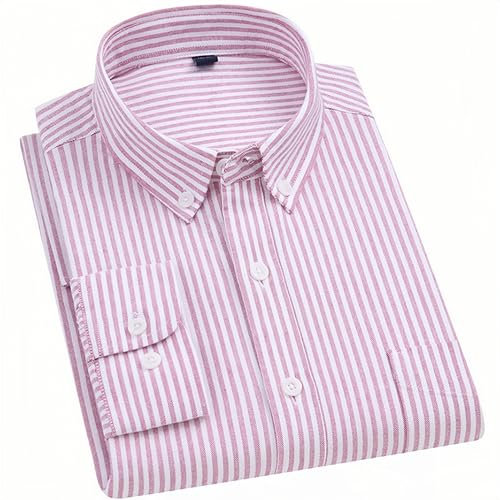 ARbuliry Camicie Uomo Manica Lunga, Righe Cotone Slim Fit Camicia Oxford Men Shirt for Affari Tempo Libero Camicia Uomo, Rosa