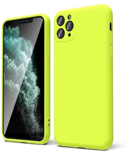 oakxco for iPhone 11 Pro Max Phone Case Liquid Silicone, Neon Bright Solid Color, Thin Slim Soft Rubber Gel Matte TPU Plain Simple Cover for Women Girl Cute, Neon Green