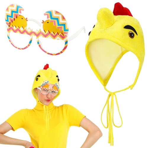 Neer 2 Stück Karneval Mütze und Brille Set Neuheit Party Hut Lustige Sonnenbrille Cosplay Kostüm Accessoires (Küken)
