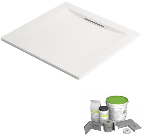Jacob Delafon Pack Receveur de Douche antidérapant 90 x 90 Flight Pure carré Blanc + Kit d'étanchéité WEDI + Pieds