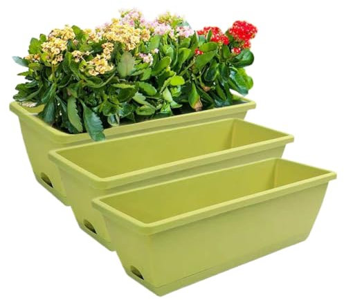 pdodo Lot de 3 jardinières rectangulaires pour balcon - Avec soucoupe parfaite - Pour rebord de fenêtre, balcon - Jardinière étroite pour l'intérieur - Pots de fleurs et herbes aromatiques
