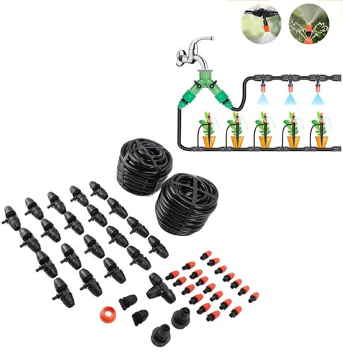 de Riego por Goteo, Kit Goteo con Conector Rápido Tubo 65.6 Pies Automático DIY Jardín para Césped Vegetales