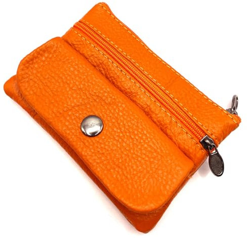 Charmoni - Portefeuille Porte Monnaie - Portefeuille - Multi Poches - Zip et Bouton Pression - en Cuir véritable - pour Homme (Cuir Vache, Orange)