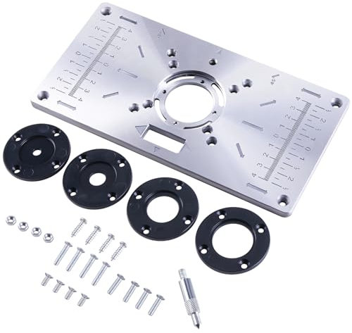 GIVIHGETI Aluminium Router Tabelle Einlegeplatte, DIY Fräsertischplatte Trim Router Tabellen Platten Holzbearbeitung Flip Trimming Brett mit Frästisch-Einsatz, 4 Ringen und Schrauben