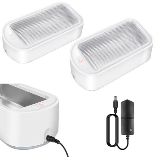 Mini Ultrasonic Cleaner 48000Hz, Professional Glasses Cleaner with Non-Slip Silicone, 2 Time Settings Cleaning Mode for Watches, Rings and Diamonds, 24 * 12 * 6.8 CM, (12v, 40w White)