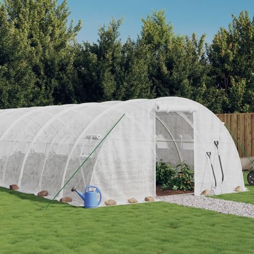 Juroupi Serre avec Cadre en Acier Blanc 96 m² 24x4x2 m,Carport Abri Voiture,Serre Tunnel