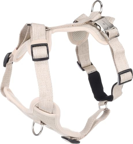 Flamingo Geschirr für Hund Lago beige M - Stufenlos verstellbar - Verchromte Klickschnalle - Mit weichem Neopren auf der Innenseite des Bauchgurts - A:38-61cm B:45-70cm x 25mm x 2mm