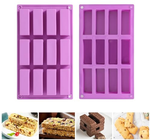 2 Pcs Chocolate Moulds, 12 Cells Rectangle Chocolate Bar Moulds, for Baking, Rectangle Silicone Mould Deep, Rectangular Silicone Mould for Cereal Bars