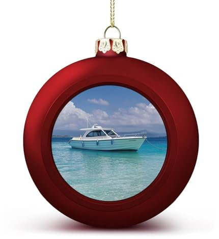 Kleine Weihnachtskugel, weißes Boot auf blauem Meer, bedruckte Weihnachtskugeln, Weihnachtsbaumschmuck, Halloween-Kugel-Ornamente