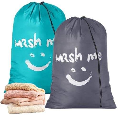 Wäschesack Reise 2 Stück,Wäschesäcke Große,Wäschebeutel Schmutzwäsche,Wäschebeutel Reise mit Kordelverschluss,Laundry Bag für Reisen Camping Zuhause Badezimmer, 61x92 cm (Grau, Blau)