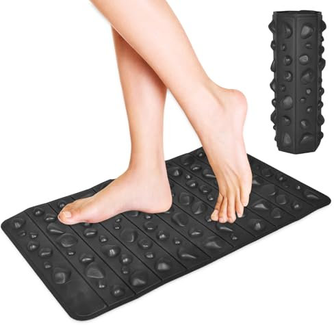 Tapis de Pierre de Massage des Pieds Noir, 50x30cm Tapis de Massage des Pieds avec Galets, Tapis de Massage des Pieds en EVA, Tapis de Réflexologie Plantaire pour Lindern Müde Muskeln und Schmerzende