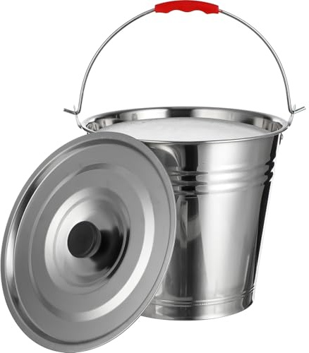 KOCKSHION Wassereimer Edelstahl 24cm Mit Griff Und Deckel Verdickter Runder Mehrzweck Eimer Für Haushalt Und Weide Vielseitiger Milcheimer Mit Hoher Tragfähigkeit