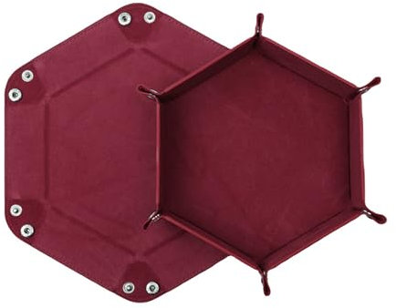 Würfelteller, Würfeltablett, Würfelunterlage Leise Klappbar Hexagon PU Leder mit Samt - Faltbares Sechseck-Würfelspiel-Tablett (Weinrot)