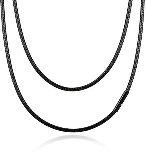 VNOX Mens Leather Necklace Cord-2/3 mm Width Chain with Stainless Steel Clasp, Waterproof Black Cord Chain for Men Women, Gift for Birthday Valentines Day, 55cm (21.65) - 3mm (0.12)