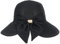 LY4U Women's Wide Brim Straw Sun Hat UPF 50+ with Adjustable Chin Strap, Foldable Beach Hat for Travel, Summer Outdoor Activities, Ponytail Hole & Bow Ribbon Design Black