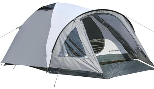 EchoSmile 2/3/4 Personen Camping Zelt 3-4 Saison Wasserdichtes 5000mm Zelt Kuppelzelt mit Vorzelt leichtes Wanderzelt Outdoor iglu Zelt Festivalzelt, Grau+Weiß