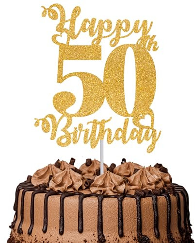 1Pc Happy 50th Birthday Cake Topper Glitter Cheers to 50 Years Cake Topper 50 Fabulous Cake Decoration for Happy 50th Birthday Party Cake Decorations Supplies Gold