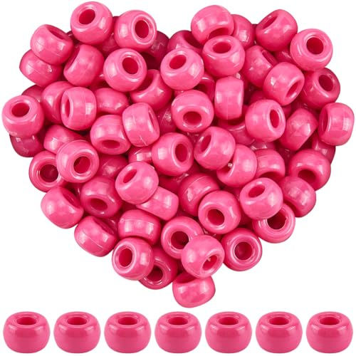 SOFPLATE 800 Stück Kunststoff Ponyperlen Fassperlen Großes Loch Undurchsichtig Hot Pink 9 x 6mm Kleine Samen Glatt Lose Abstandshalter Zubehör Für Die Schmuckherstellung Armbänder Halsketten DIY Bast