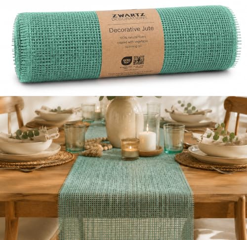 DecoHomeTextil Deco Jute Tischläufer 30 cm x 5 Meter Salbeigrün | Eco Friendly Tischband Deko Dekoration Naturfaser