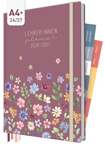 Häfft® Lehrer-Planer Maxi 2026/2027 im A4+ Format Berry Blossoms | Großer Lehrerkalender & Schulplaner für das Schuljahr 26/27 – Hardcover mit 4 Lesebändchen, Notenlisten & Stickern