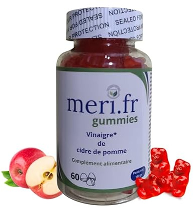 Meri.fr Gummies au Vinaigre de Cidre de Pomme, 60 Gélifiés, 1000mg, Aide à Réduire la Faim