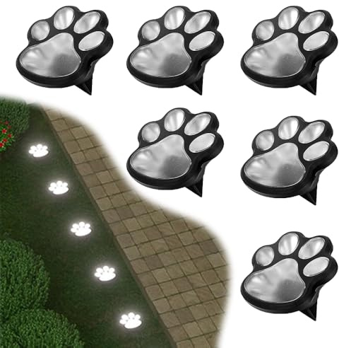 SKIKHN 6 Stück Solar Bodenleuchten Aussen,Katzenpfote Solarleuchten,Led Pfoten Outdoor,Wetterfest LED Gartenbeleuchtung Solars,Solarleuchten für Garten, für Boden Weg Rasen Gehweg,Kaltweiß Dekoration