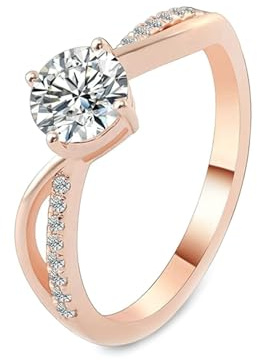 Lirzxin Anelli Matrimonio Donna, Anello Oro Rosa 9K Design Classico Intrecciato con Moissanite Rotondo da 2ct Anelli Fidanzamento Donna Oro Rosa Misura 20