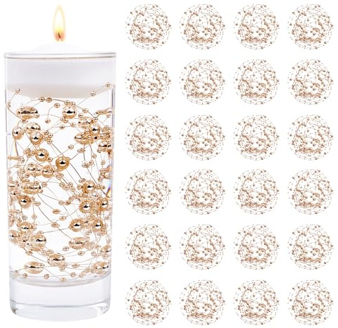 MAIBAOTA 30 Pcs Rose Gold Artificial Pearl String for Floating Candle Faux Pearls Beads String for Vases Filler Wedding Centerpiece Decoration Holiday Party Decor (80cm/31inch per String)