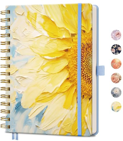 AUTEMPO Notizbuch A5 Liniert, Spiralblock, 160 Seiten - Öl-Halbsonnenblume | Tagebuch, Spiralnotizbuch Hardcover, 100g/m² Papier, kein Ausbluten, 360° umklappbar – Für Alltag & Reisen