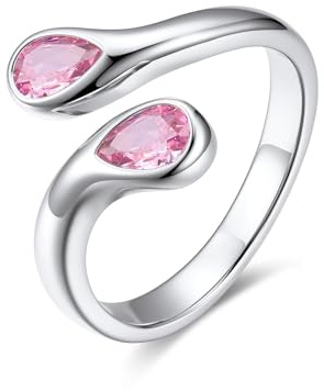 Bestyle Anello Donna Regolabile a Goccia con Pietre Portafortuna 12 Mesi | Anello Donna Aperto con Pietre Colore Oro/Argento Regalo per Fidanzamento Anniversario