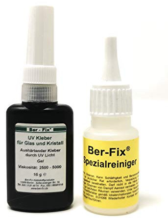 Ber-Fix UV Kleber DER Glaskleber für Glas Glas und Glas Metall 10g niedrigviskos 50mPas spaltfüllend bis 0,10 mm + Reiniger