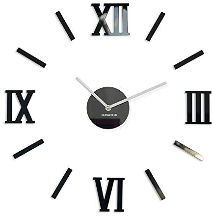 FLEXISTYLE Moderne Wanduhr Admirable 3 DIY Acryl schwarz, groß, Made in EU, still, Wohnzimmer, Schlafzimmer