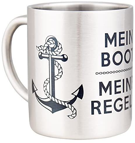 MUGSY Edelstahltasse Mein Boot, Meine Regeln, Anker Motiv, 280 ml, Outdoor Tasse, bruchfest