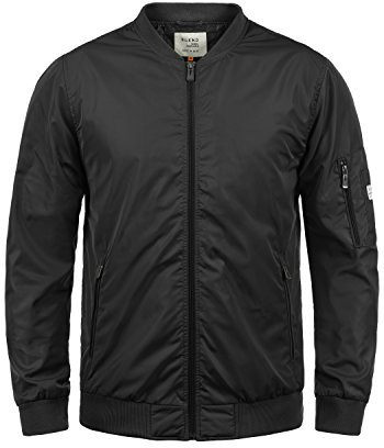 Blend BHCraz Herren Bomberjacke Übergangsjacke Jacke mit Stehkragen Reißverschlusstaschen Rippbündchen Regular fit, Größe:L, Farbe:Black (70155)