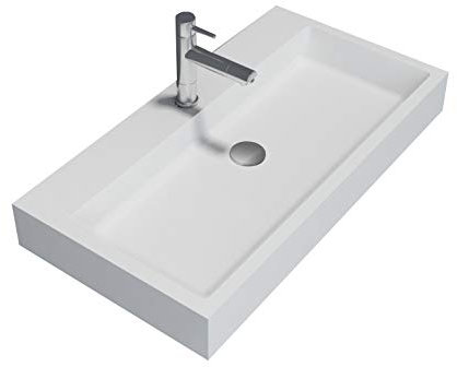 Bernstein Badshop Waschbecken Aufsatzwaschbecken PB2143 Waschbecken aus Solid Stone Mineralguss - Weiß Matt - 80 x 42 x 10 cm