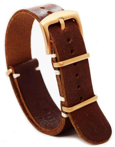 NATO-Uhrenarmband, Zulu-Band, Leder, Militär-Stil, geölt, lang, braun, Whiskey, Leinen, stilvolle Edelstahl-Schnalle, wählen Sie Größe 18 mm, 20 mm, 22 mm, 24 mm, roségold, 18 mm, NATO