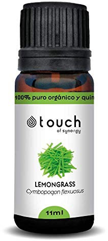 TOUCH OF SYNERGY - Aceite Esencial de Hierba Limón 100% Puro, Orgánico y Quimiotipado | Cymbopogon flexuosus | Refrescante, Energizante y Antiséptico | 11mL