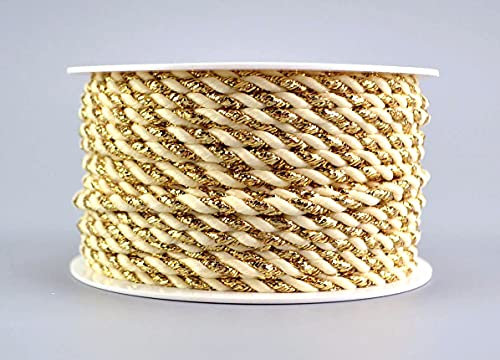 finemark 25 m x 3 mm Drehkordel Creme Gold Kordelband Glitzerkordel Geschenkband Weihnachten Weihnachtskordel Schnur Lurexkordel ohne Draht zweifarbig Glanz glänzender Kordel