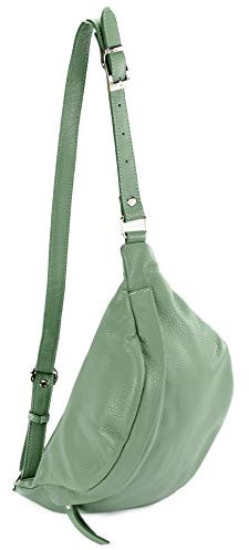 modamoda de - T77 - ital. Hüfttasche Bauchtasche Brusttasche Medium aus weichem Leder, Farbe:Graugrün