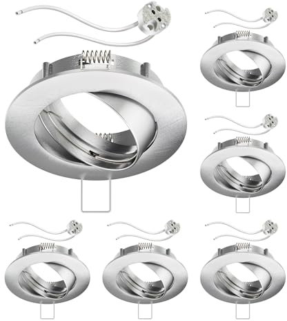 ledscom.de 6 Stück Deckeneinbaurahmen Circ Aluminium Einbaurahmen chrom matt schwenkbar (LED/Halogen/MR16/50mm) inkl. GU5.3 Fassung